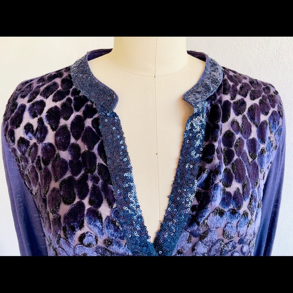 Anthropologie TINY “Vaha” Purple Burnout Velvet Leopard Pattern Blouse + Sequins - Picture 13 of 13
